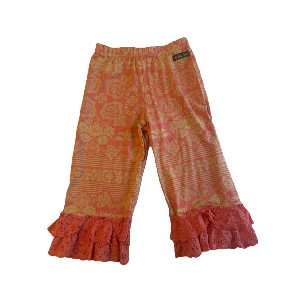 Matilda Jane Girls Capri Pants Pink Paisley Ruffle Hem Stretch